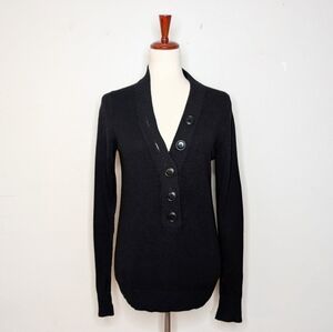 J. Crew Black 100% Cashmere V-Neck Button Front Henley Sweater Size Small